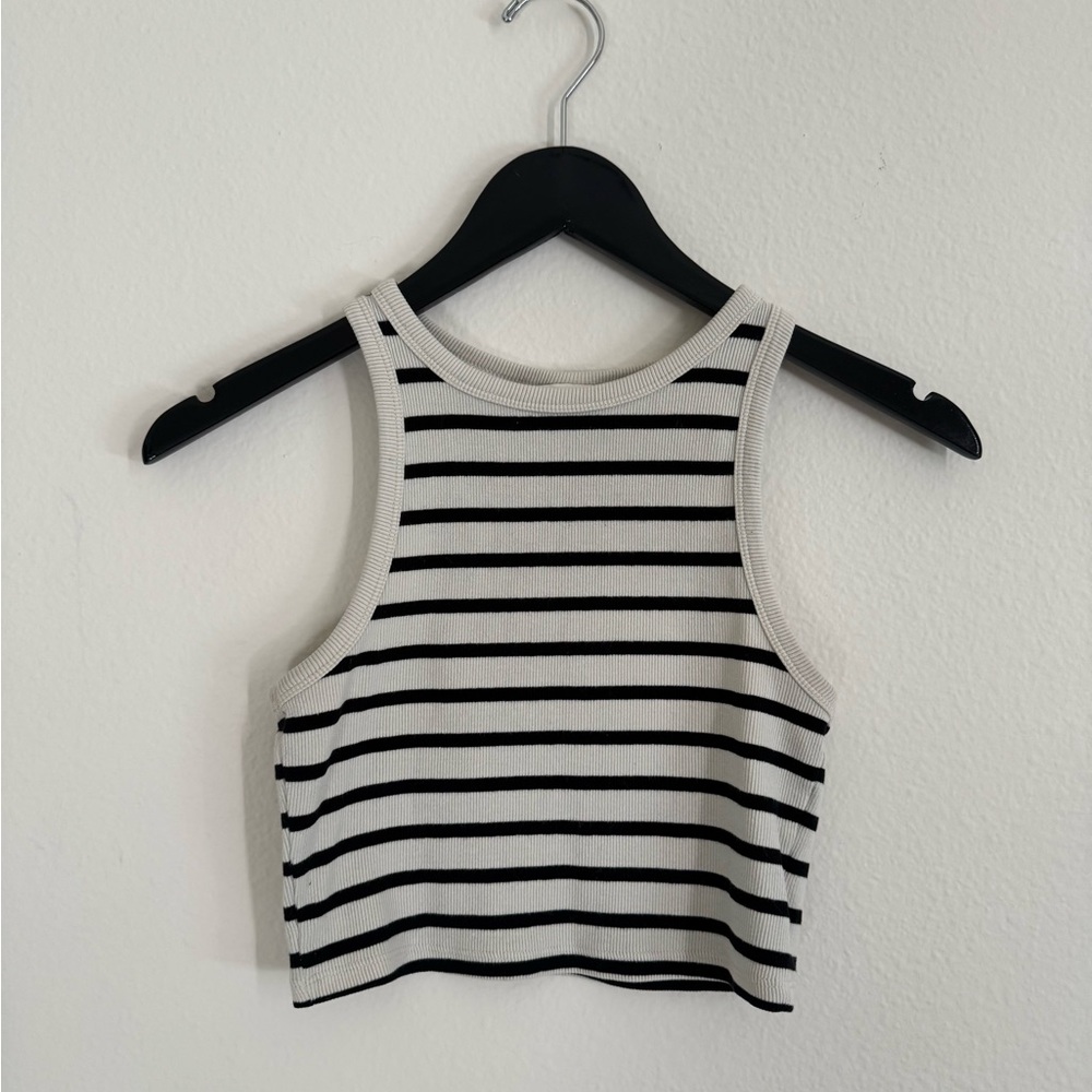 H&M Black and White Striped Crop Top